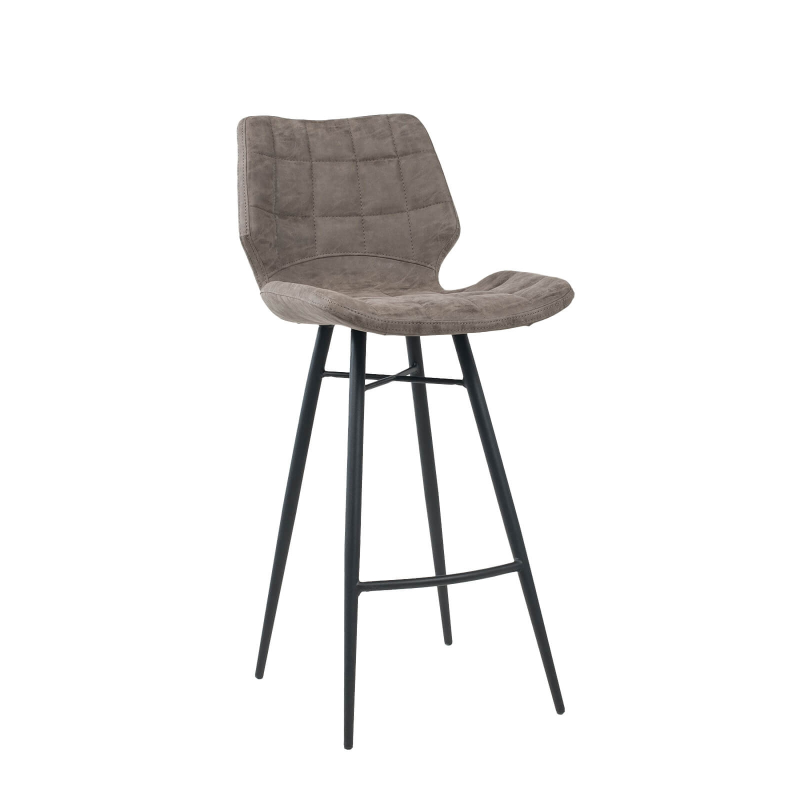 Tabouret design inspiration vintage coque matelassée patinée gris mat et pieds en métal noir - Impia