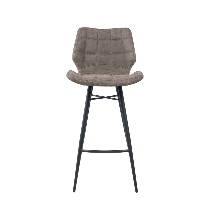 Tabouret design inspiration vintage coque matelassée patinée gris mat et pieds en métal noir - Impia