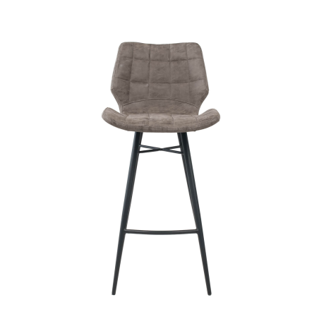 Tabouret design inspiration vintage coque matelassée patinée gris mat et pieds en métal noir - Impia