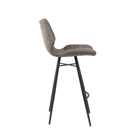 Tabouret design inspiration vintage coque matelassée patinée gris mat et pieds en métal noir - ImpiaTabouret design inspiration 