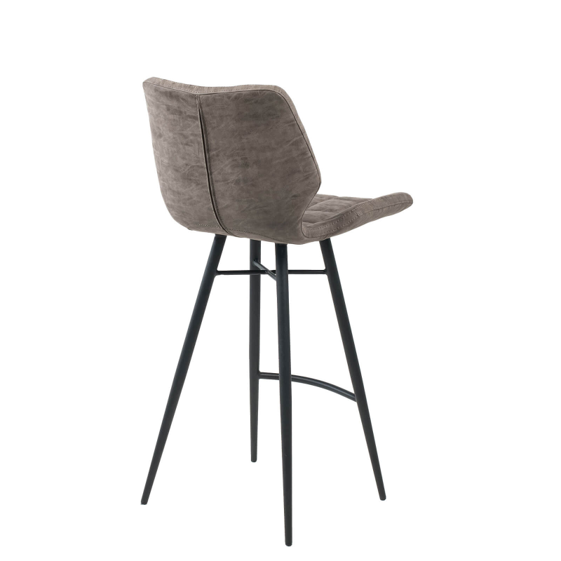 Tabouret design inspiration vintage coque matelassée patinée gris mat et pieds en métal noir - Impia