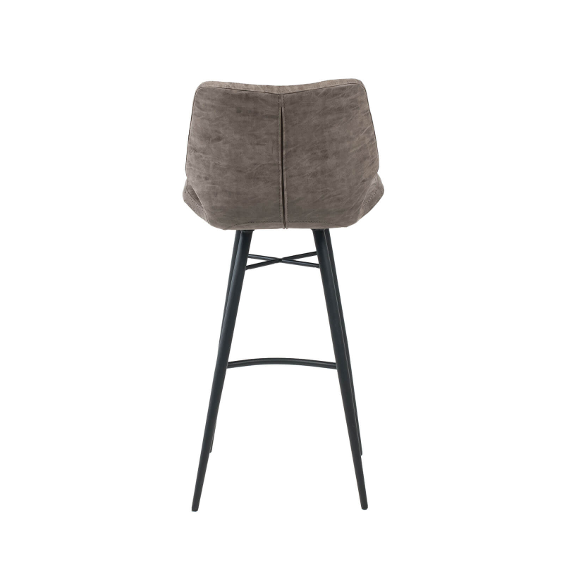 Tabouret design inspiration vintage coque matelassée patinée gris mat et pieds en métal noir - Impia