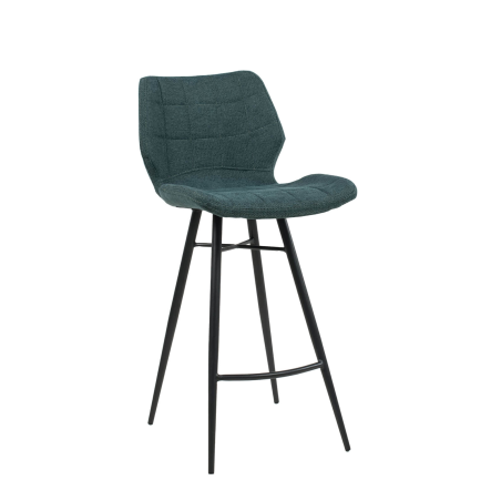 Tabouret design coque matelassée en tissu vert et pieds en métal noir