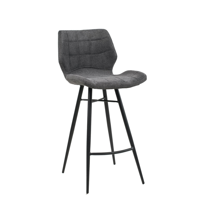 Tabouret design coque matelassée gris en tissu et pieds en métal noir