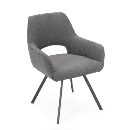 Fauteuil confortable en tissu gris avec pieds en métal noir - Marius