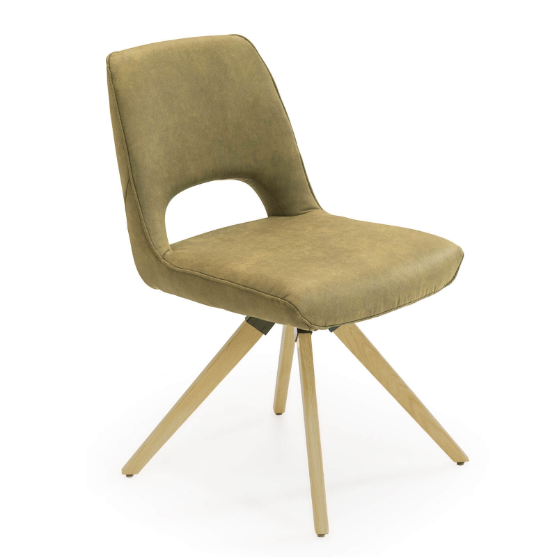 Chaise confortable en tissu avec pieds en bois massif naturel - Hortense