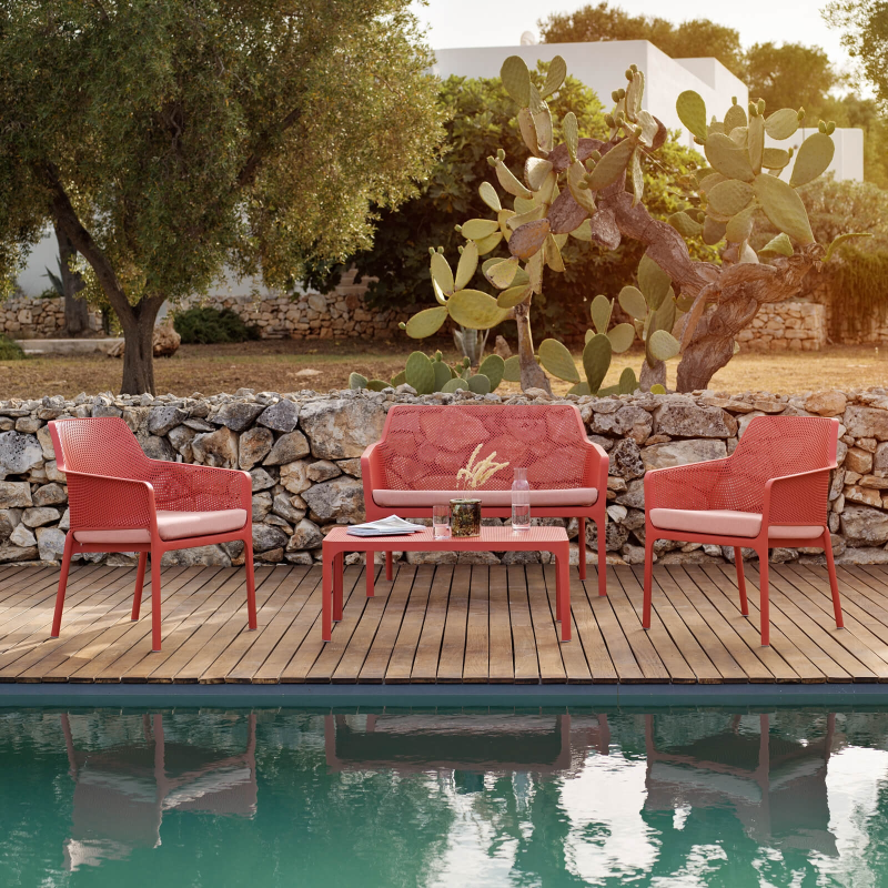 Table basse de jardin moderne avec plateau corail micro-perforé 100 x 60 cm - Net