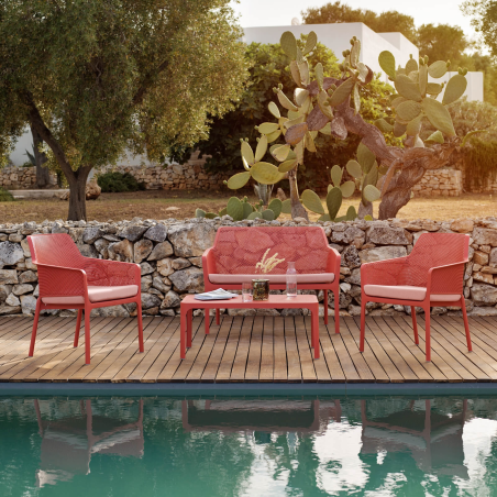 Table basse de jardin moderne avec plateau corail micro-perforé 100 x 60 cm - Net