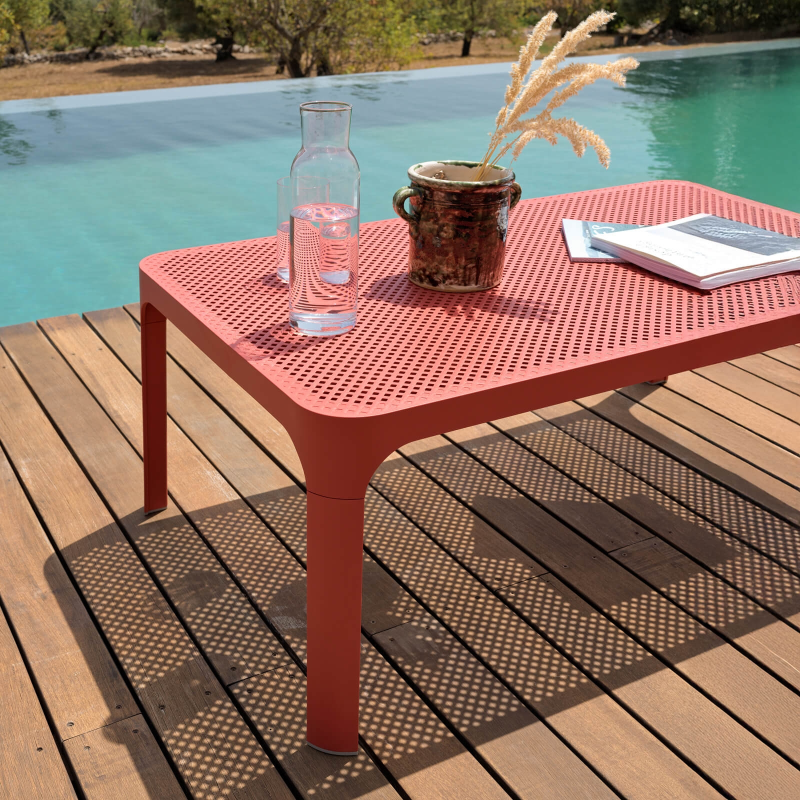 Table basse de jardin moderne avec plateau corail micro-perforé 100 x 60 cm - Net
