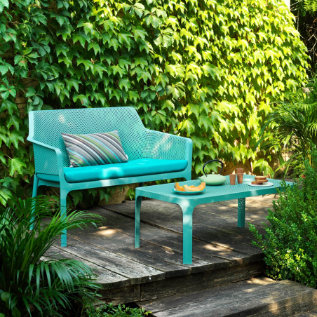 Table basse de jardin moderne avec plateau vert salice micro-perforé 100 x 60 cm - Net
