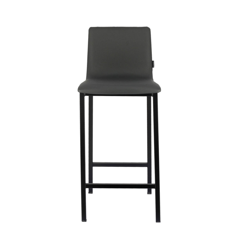 Tabouret haut en simili noir dossier bas avec pieds en métal - Koko Mobliberica®