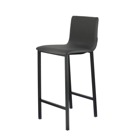 Tabouret hauteur 65 cm en simili noir dossier bas avec pieds en métal - Koko Mobliberica®