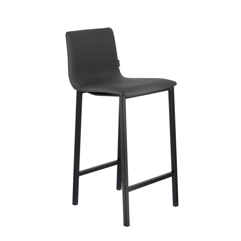 Tabouret snack en simili noir dossier bas avec pieds en métal - Koko Mobliberica®