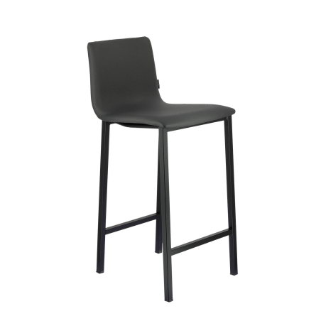 Tabouret snack en simili noir dossier bas avec pieds en métal - Koko Mobliberica®