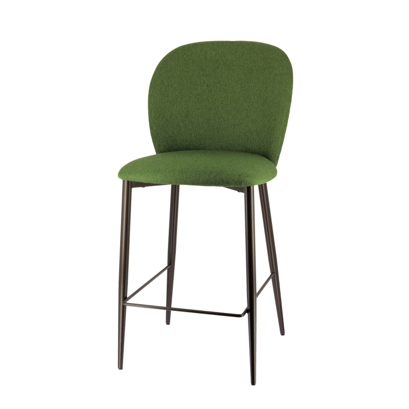 Tabouret haut en tissu vert avec pieds en métal - Odette