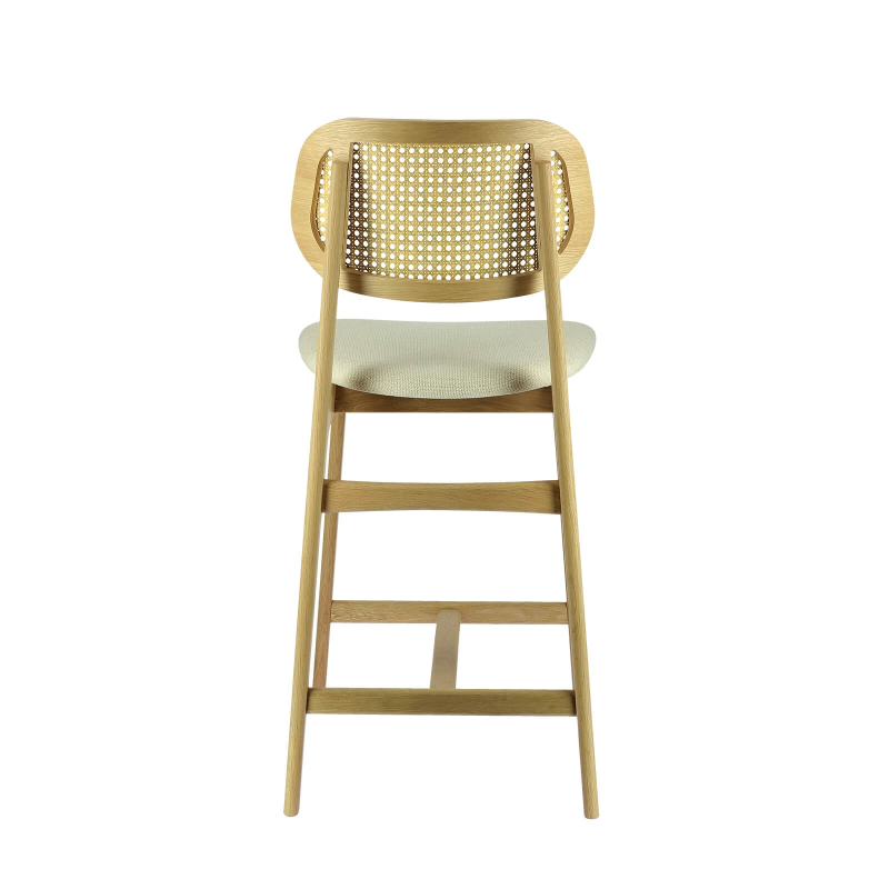 Tabouret avec dossier en cannage et assise en tissu - Augustin