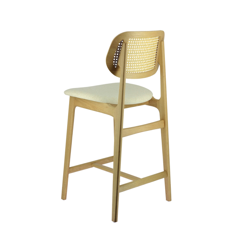 Tabouret tendance avec dossier en cannage et assise en tissu - Augustin