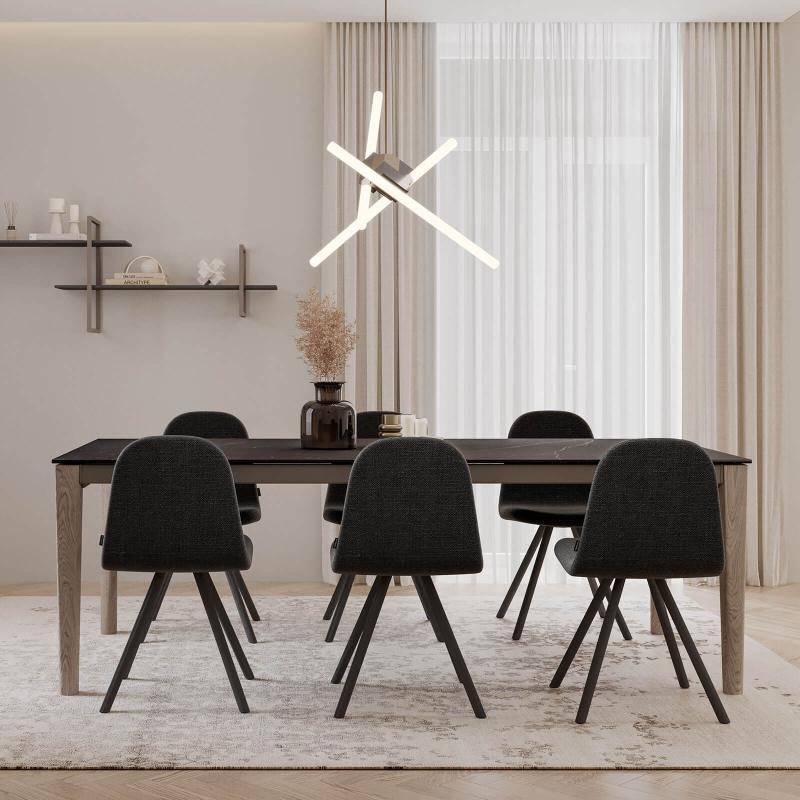 Table fixe rectangulaire en céramique avec pieds en bois - Ilex Mobliberica®