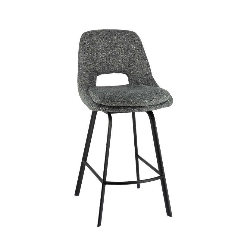 Tabouret snack en tissu gris avec pieds en métal noir - Olivier