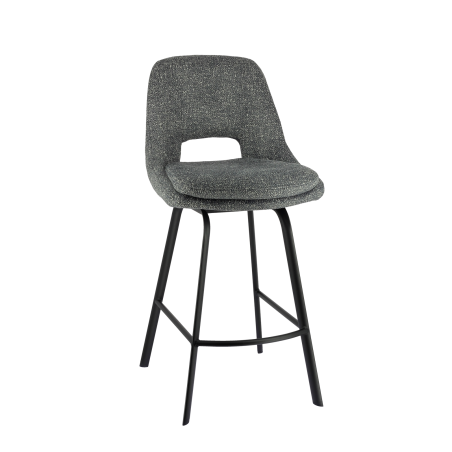 Tabouret snack en tissu gris avec pieds en métal noir - Olivier