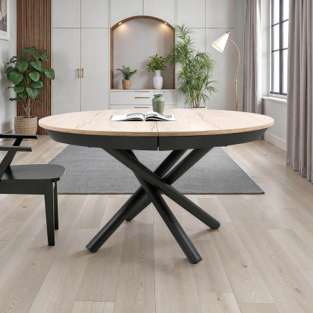 Table ronde extensible design en mélaminé et pied mikado - Fahrenheit