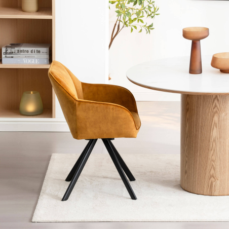 Fauteuil cosy pivotant en tissu avec pieds en métal - Claudie