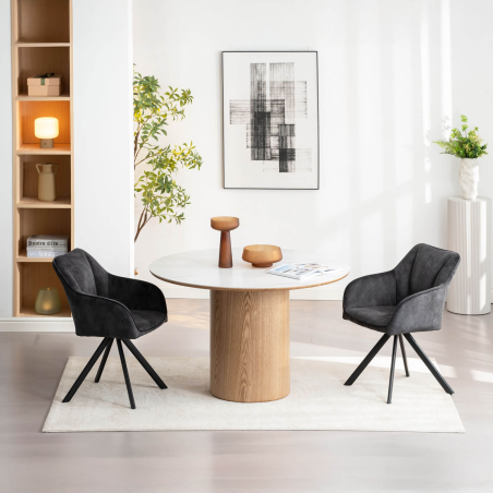 Fauteuil pivotant en tissu gris anthracite avec pieds en métal - Claudie