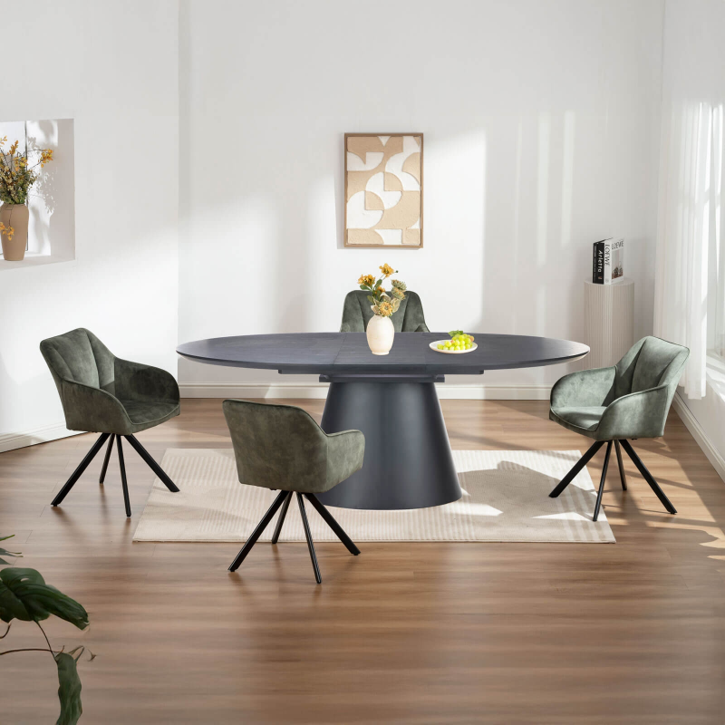 Fauteuil tournant en tissu vert avec pieds en métal - Claudie