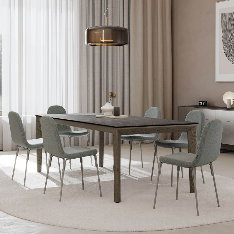 Table fixe rectangulaire en céramique avec pieds en bois - Ilex Mobliberica®