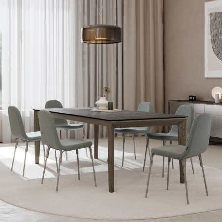 Table fixe rectangulaire en céramique avec pieds en bois - Ilex Mobliberica®