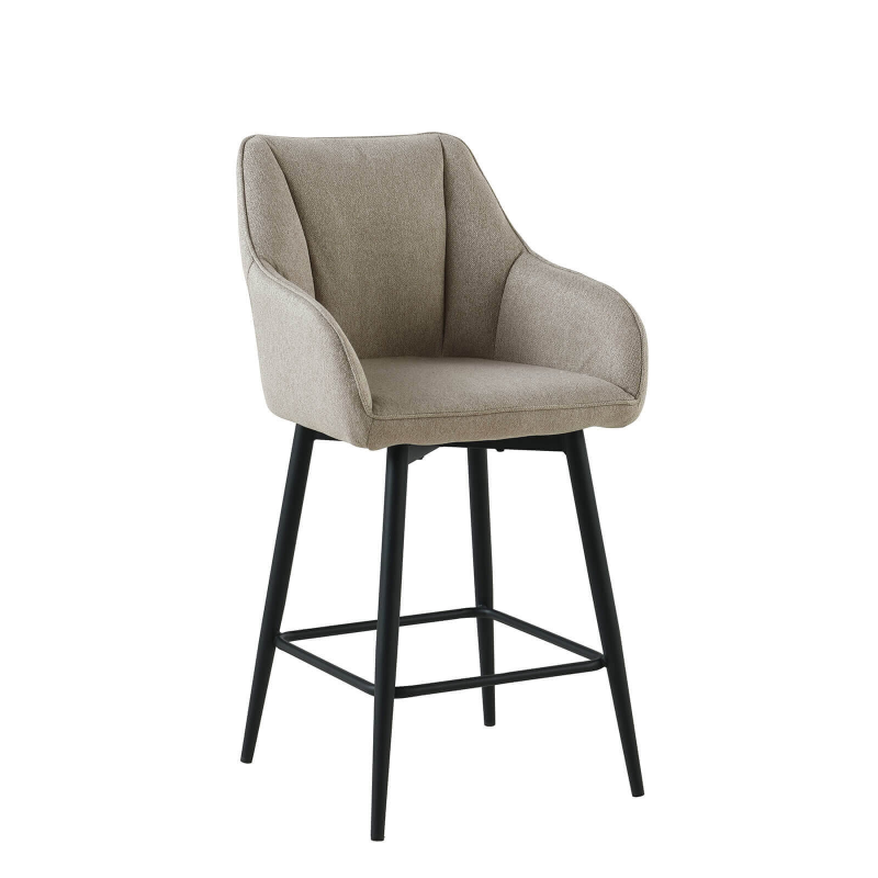 Tabouret haut pivotant avec accoudoirs en tissu recyclé et pieds en métal - Martin