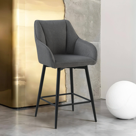 Tabouret snack pivotant avec accoudoirs en tissu recyclé et pieds en métal - Martin