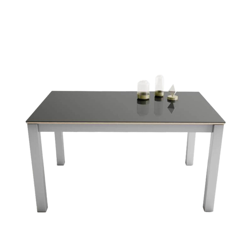 Table espagnole avec plateau en verre anthracite brillant et pieds en métal alluminium - Kyoto
