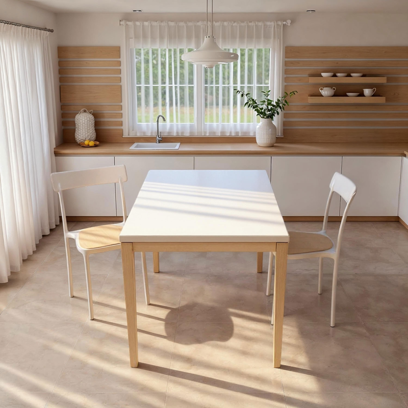 Table de cuisine avec rallonge en verre