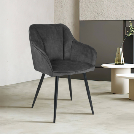 Fauteuil cosy en tissu anthracite avec pieds en métal - Lison