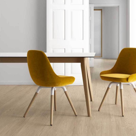 Table scandinave extensible en céramique avec pieds en bois - Atlas