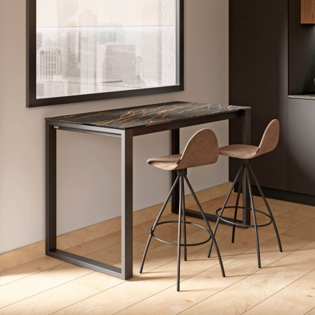 Table haute en céramique avec pieds forme traineau en métal faible profondeur - Neox