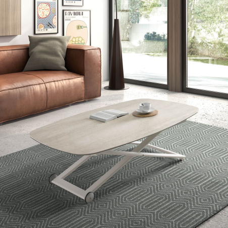 Table basse relevable électrique forme tonneau en céramique - Clip