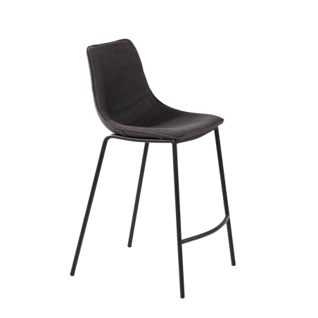 Tabouret snack en tissu gris foncé et pieds en métal noir - Coque