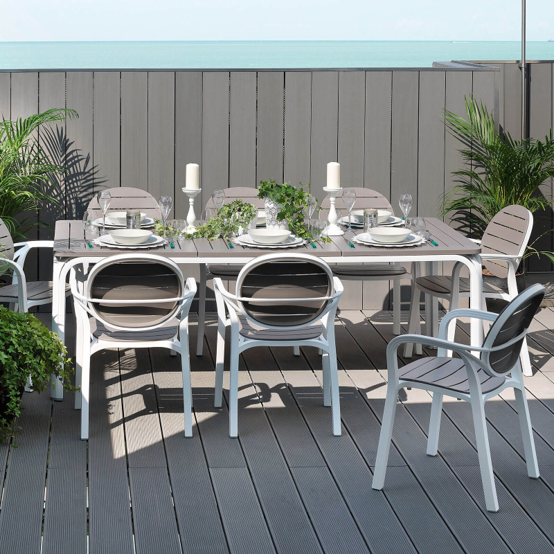 Fauteuil de jardin en polypropylène blanc et taupe - Palma