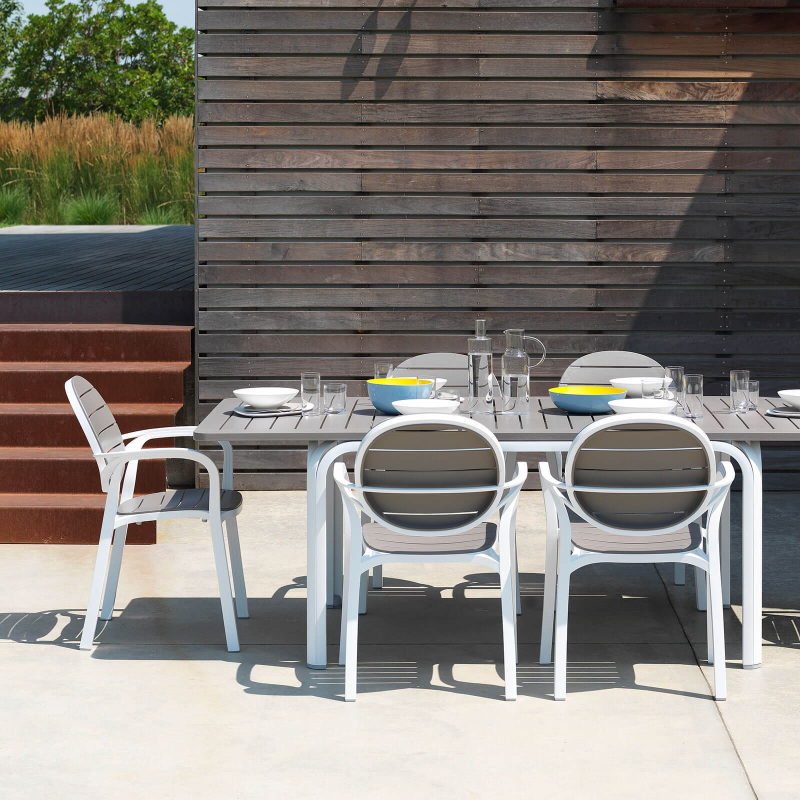 Fauteuil de jardin en polypropylène blanc et taupe - Palma