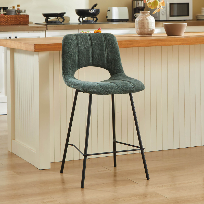 William - Tabouret cosy en tissu avec pieds en métal noir