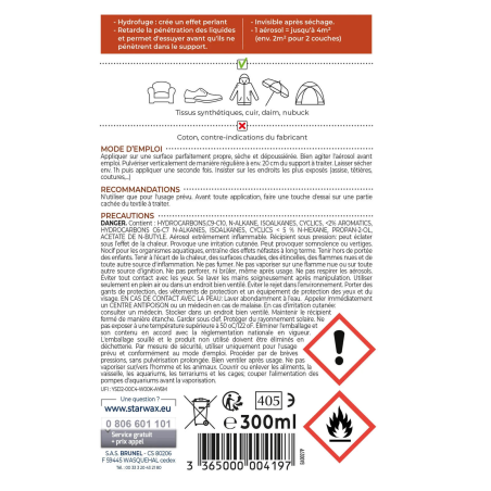 Imperméabilisant tissus Starwax® - Aérosol protecteur et imperméabilisant pour tissus 300ml