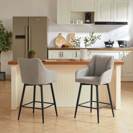Martin - Tabouret snack pivotant avec accoudoirs en tissu recyclé et pieds en métal