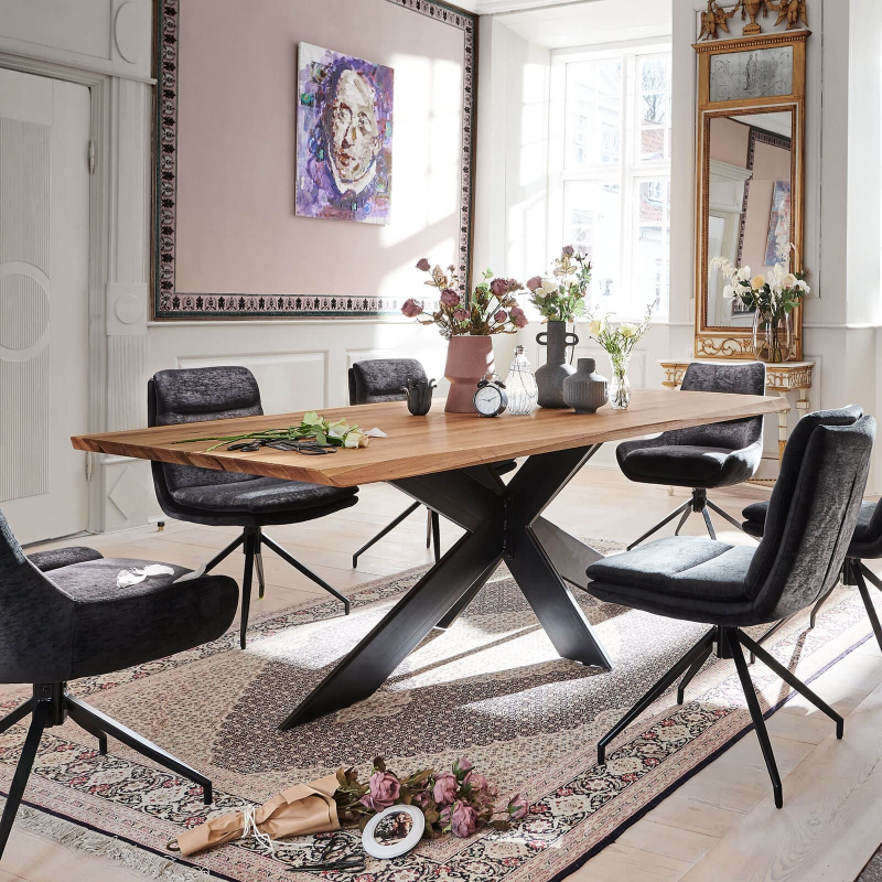 Extrême - Table design plateau bois massif avec pieds en métal