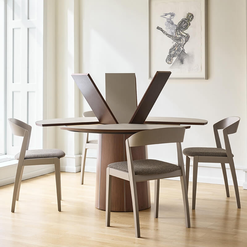 Table ronde en Fenix avec allonges et avec pied central en bois - SM33