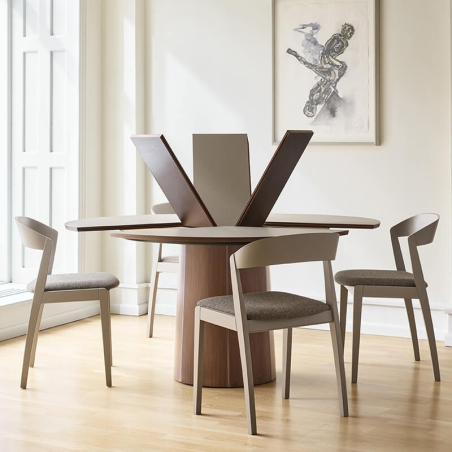 Table ronde en Fenix avec allonges et avec pied central en bois - SM33