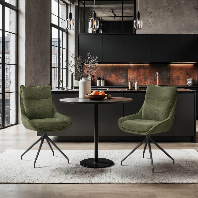Valentine - Chaise pivotante en tissu avec poignée et pieds en métal