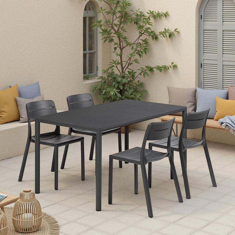 Piave - Table de jardin rectangulaire en stratifié avec pieds en aluminium