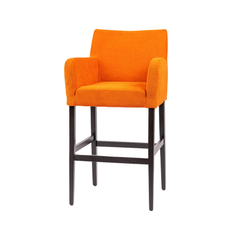 Moritz line - Tabouret de bar en tissu avec accoudoirs dos matelassé et pieds en bois